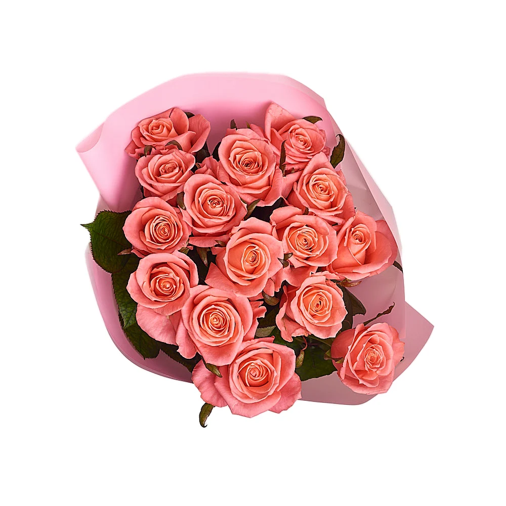 Букет из 15 нежно-коралловых роз