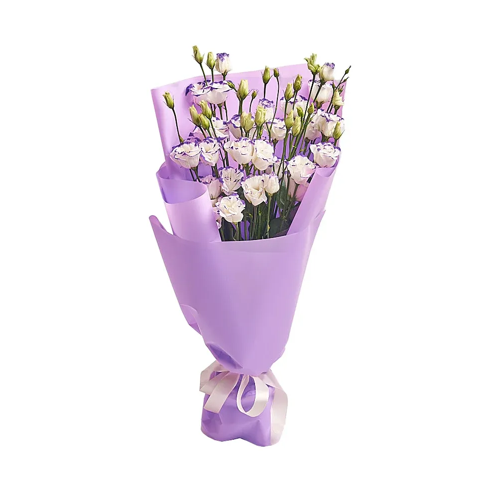 Букет из 5 бело-фиолетовой эустомы