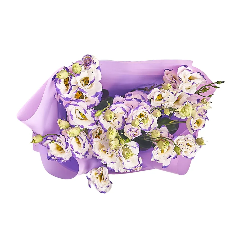 Букет из 5 бело-фиолетовой эустомы