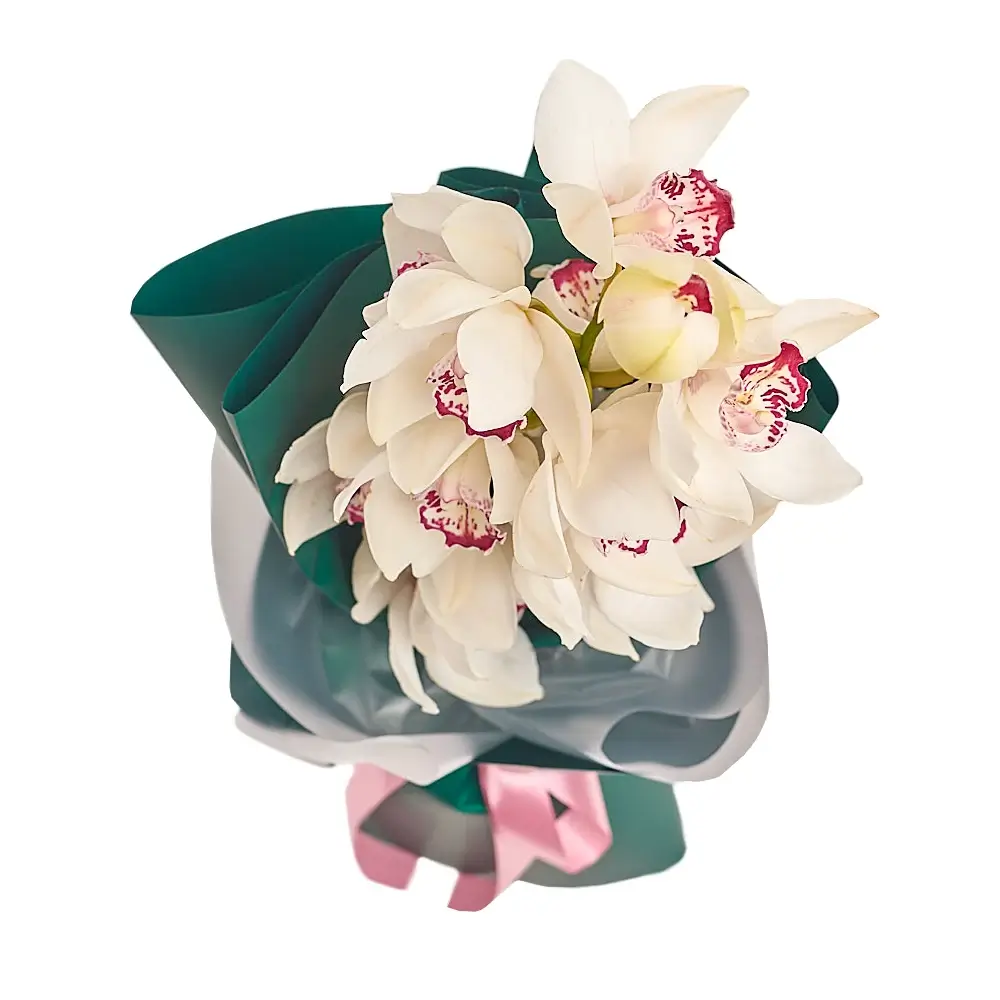 Моно-букет из белых орхидей